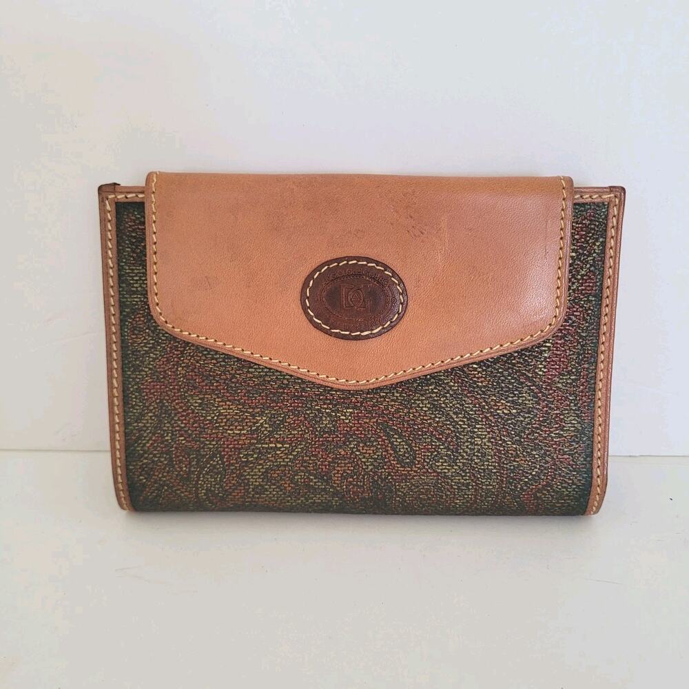 Angiolo‎ Del Gabbo Vintage Brown Paisley Medium Leather Wallet Italian Kisslock